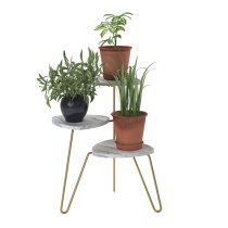 Athens Wooden Plant Stand In White Marble Effect