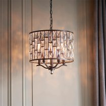 Belle 5 Lights Faceted Glass Pendant Light In Dark Bronze