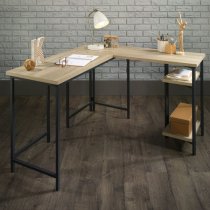 Yuma Industrial Wooden L-Shaped Computer Desk In Charter Oak