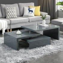 Design Rotating High Gloss Coffee Table With 3 Tops In Grey