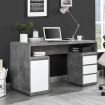 Florentine Wooden Computer Desk In Concrete Effect And Gloss White