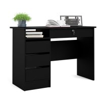 Frosk Wooden Computer Desk With 4 Handle Free Drawers In Black