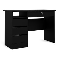 Frosk Wooden Computer Desk With 4 Handle Free Drawers In Black