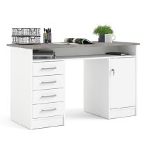 Frosk Wooden Computer Desk 1 Door 4 Drawers In White And Grey