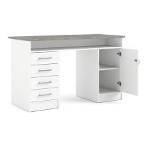 Frosk Wooden Computer Desk 1 Door 4 Drawers In White And Grey