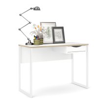 Frosk Wooden Computer Desk In White With Oak Trim