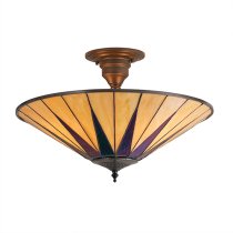 Dark Star 3 Lights Glass Semi Flush Ceiling Light In Dark Bronze