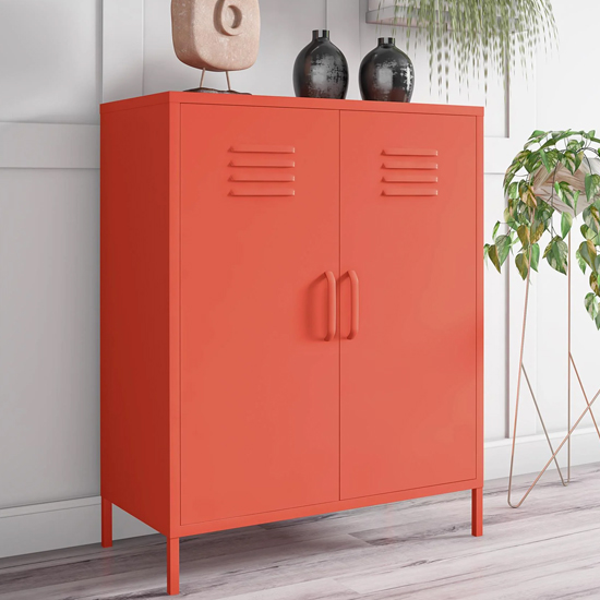 Cerritos Metal Narrow Storage Cabinet With 2 Doors In Orange