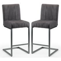 Barras Charcoal Grey Faux Leather Bar Stools In Pair