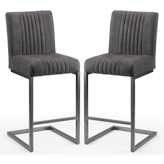 Barras Charcoal Grey Faux Leather Bar Stools In Pair