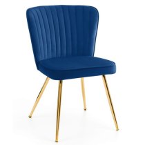 Caledon Velvet Dining Chair In Blue With Gold Metal Legs