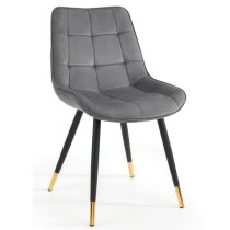 Hadas Velvet Dining Chair In Grey With Black Metal Legs