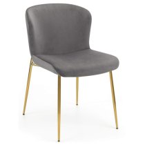 Haimi Velvet Dining Chair In Grey With Gold Metal Legs