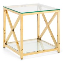 Maemi Glass Lamp Table With Gold Stainless Steel Frame