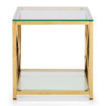 Maemi Glass Lamp Table With Gold Stainless Steel Frame