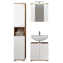 Ciara LED White Gloss Bathroom Furniture Set 4 In Artisan Oak