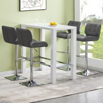 Jam Rectangular Glass White Bar Table 4 Candid Grey Stools