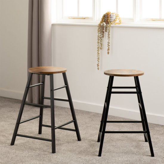 Alsip Acacia Effect Wooden Bar Stools In Pair