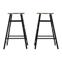 Alsip Acacia Effect Wooden Bar Stools In Pair