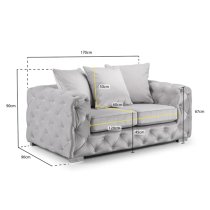 Ahern Plush Velvet 2 Seater Sofa In Silver