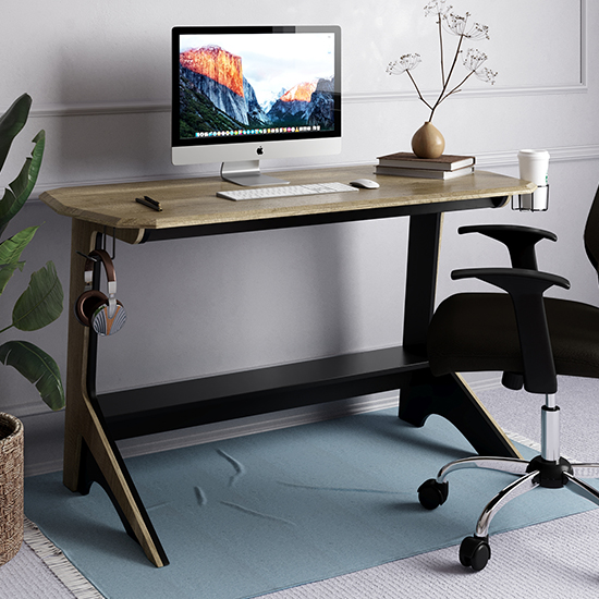 Justine Wooden Laptop Desk In Black And Oak