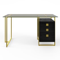 Aundreya Smoked Glass Top Computer Desk With Gold Frame