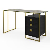 Aundreya Smoked Glass Top Computer Desk With Gold Frame