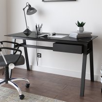 Rubery Black Glass Top Laptop Desk With Black Frame