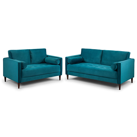 Herbart Plush Velvet 3+2 Seater Sofa Set In Teal