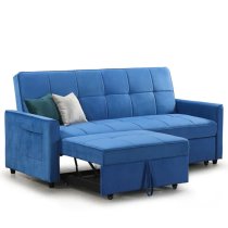 Elegances Plush Velvet Sofa Bed In Blue