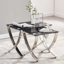 Vienna Black Glass Nest Of 2 Tables With Angular Stainless Legs