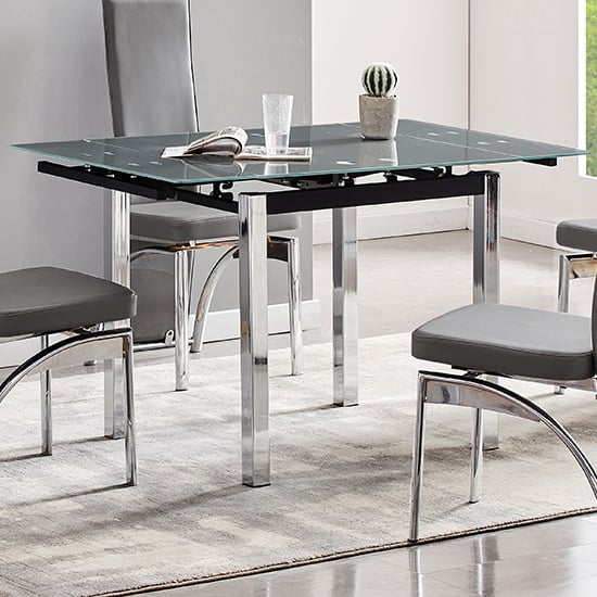 Paris Extending Grey Glass Dining Table With Chrome Metal Legs