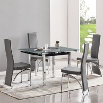 Paris Extending Grey Glass Dining Table With Chrome Metal Legs