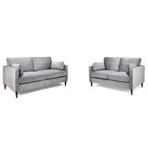 Manichean Plush Velvet 3+2 Seater Sofa Set In Grey