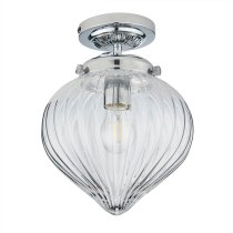 Cheston Clear Ribbed Glass Shade Flush Ceiling Light In Chrome