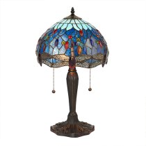 Dragonfly Blue Small Tiffany Glass Table Lamp In Dark Bronze