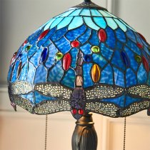 Dragonfly Blue Small Tiffany Glass Table Lamp In Dark Bronze