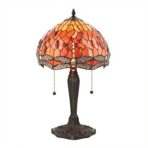 Dragonfly Flame Small Tiffany Glass Table Lamp In Dark Bronze