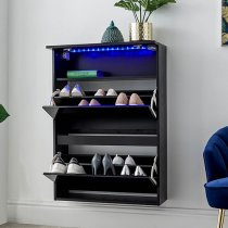 Garve LED High Gloss Floating Shoe Storage Cabinet In Black