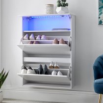 Garve LED High Gloss Floating Shoe Storage Cabinet In White