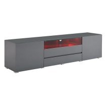 Genie Wide High Gloss TV Stand In Grey With LED Lighting