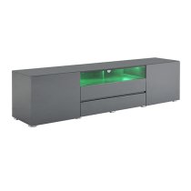 Genie Wide High Gloss TV Stand In Grey With LED Lighting