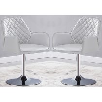 Bucketeer Swivel White Faux Leather Dining Chairs In Pair