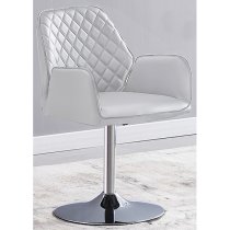 Bucketeer Swivel White Faux Leather Dining Chairs In Pair