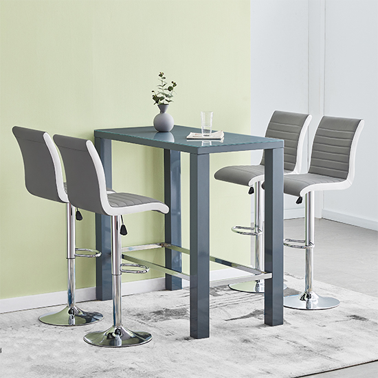 Jam Rectanuglar Glass Grey Bar Table 4 Ritz Grey White Stools