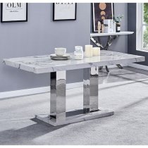 Candice Diva Marble Effect Dining Table 6 Opal Grey Chairs