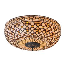 Mille Feux Tiffany Glass 2 Lights Flush Ceiling Light In Bronze