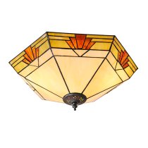 Nevada Tiffany Glass Flush Ceiling Light In Dark Bronze