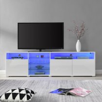 Prieto High Gloss TV Stand Sideboard In White With LED Lights