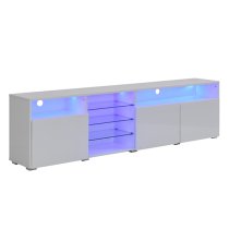 Prieto High Gloss TV Stand Sideboard In White With LED Lights